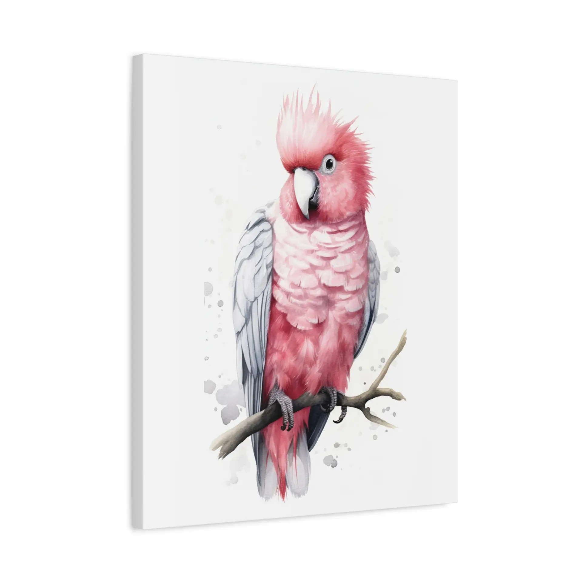 Watercolor portrait of a selling pink cockatoo, galah cockatoo painting in watercolor, watercolor painting of a pink cockatoo on aqua board