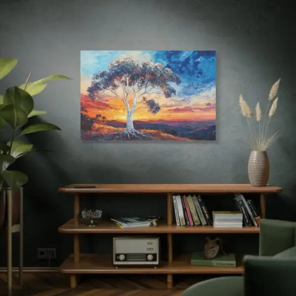 Eucalyptus alba tree with white trunk, 48x32 canvas art on wall