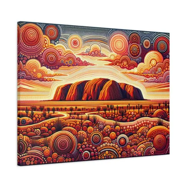Uluru landscape in vibrant Aboriginal dot art style
